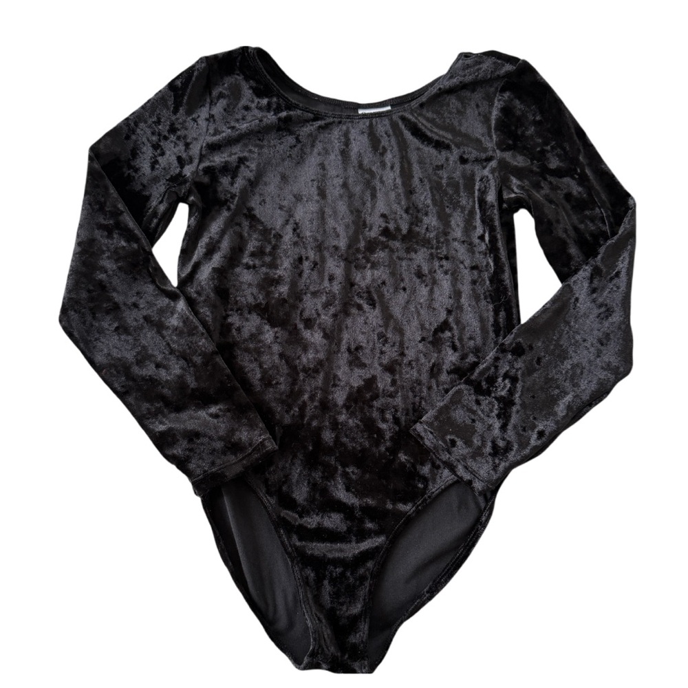 Danskin women’s Black Long Sleeve Velvet Bodysuit XL (14/16)